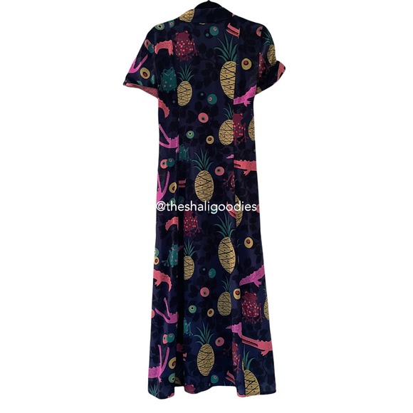 LHD x THE WEBSTER Marlin Dress Silk Midi Pineapple Fruits Art Deco - Picture 5 of 8